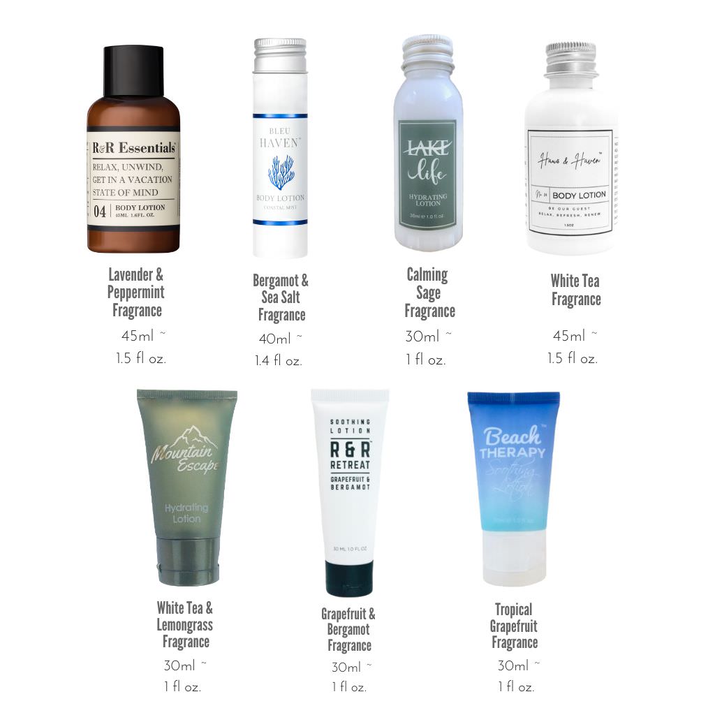 Fragrance sampler pack of hotel size lotion