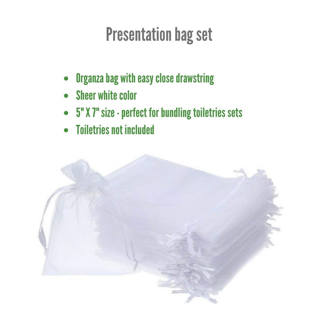 Toiletries samples sets in presentation bags
