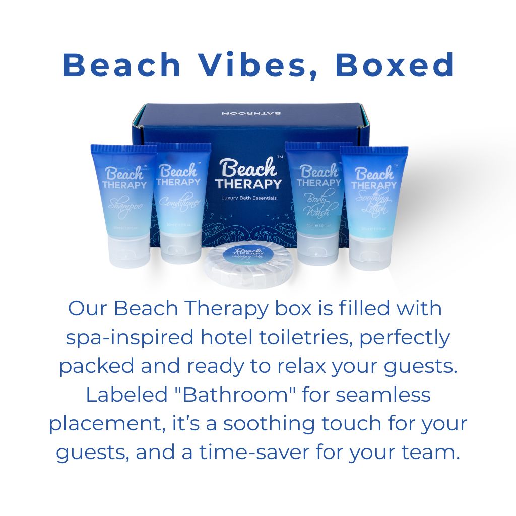 Beach Therapy hotel toiletries kit in box