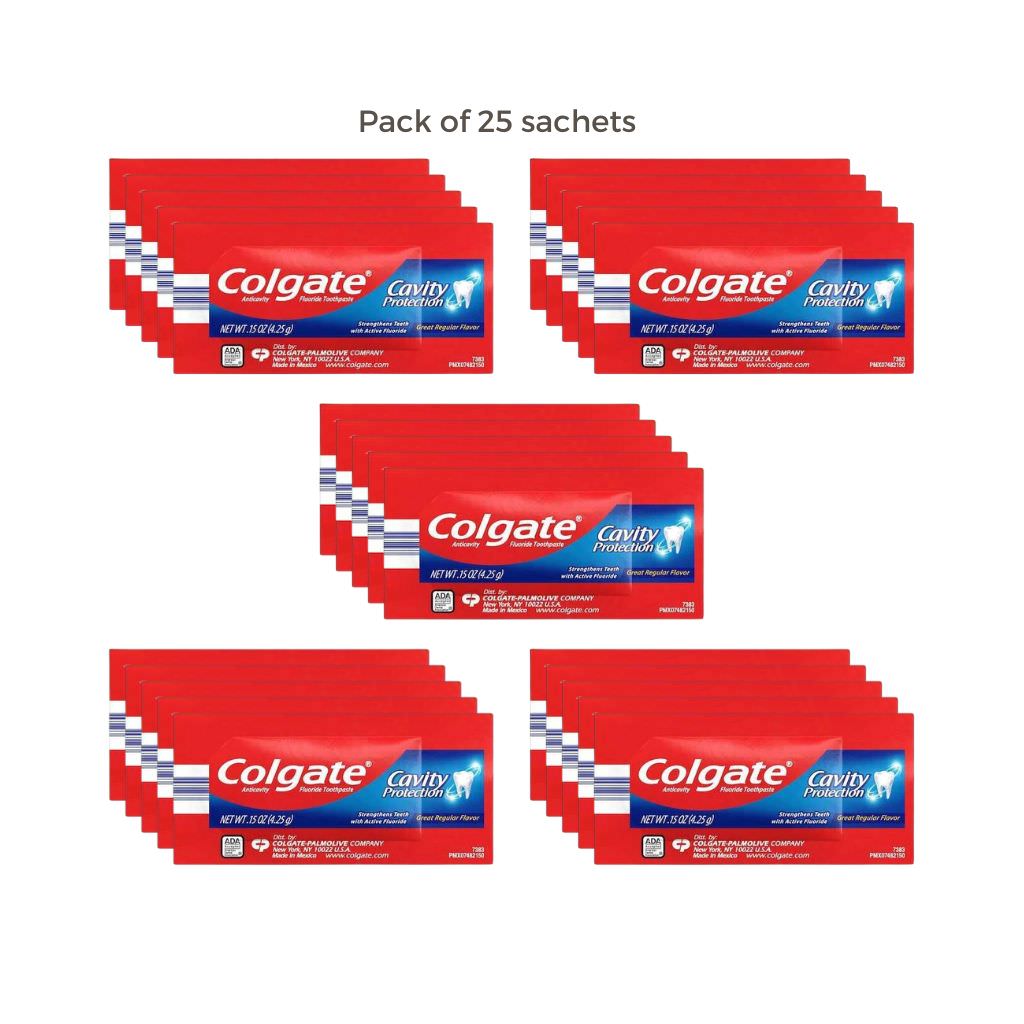 Colgate toothpaste sachet individually wrapped