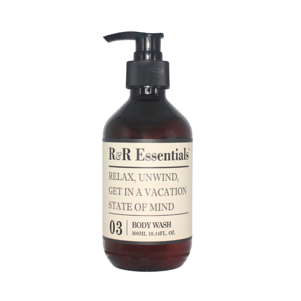 R&R essentials shower gel in refillable pump bottle