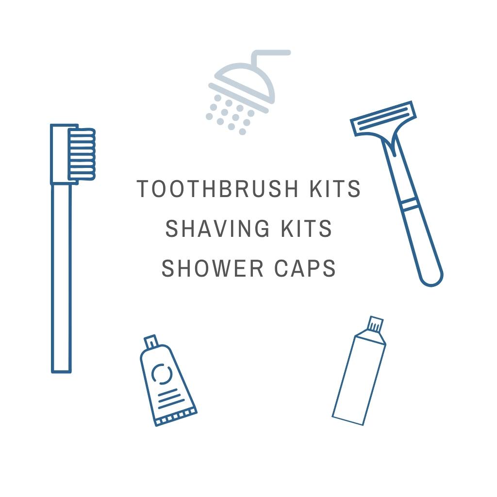 toothbrush kits shaving kits and shower caps