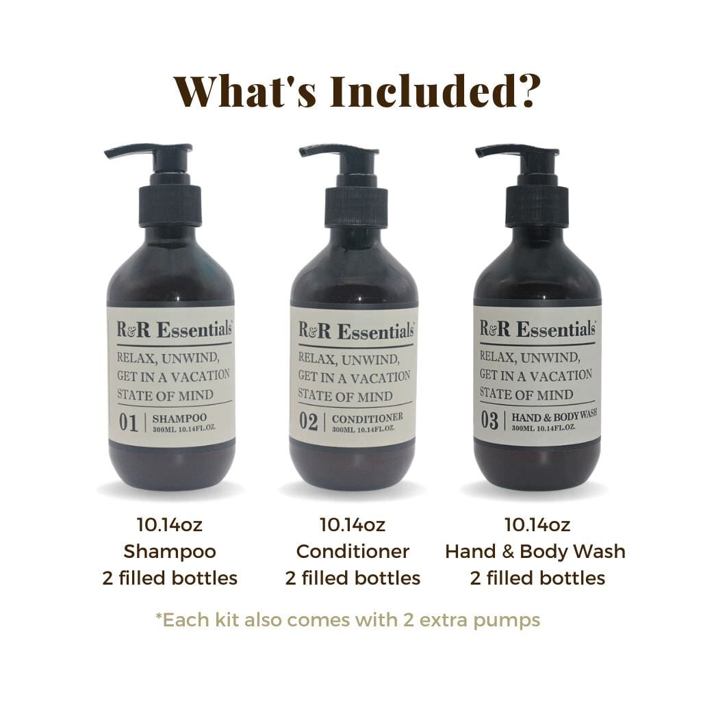 Refillable Shampoo and Conditioner bottles for BnB's R&R Essentials