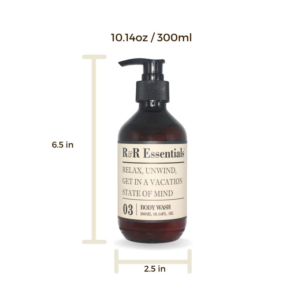 R&R essentials shower gel in refillable pump bottle