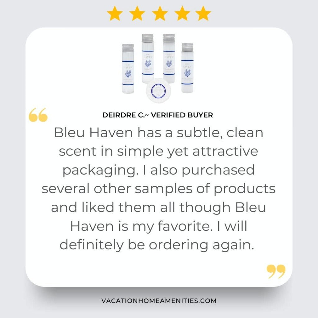 hotel amenities and toiletries set by Bleu Haven