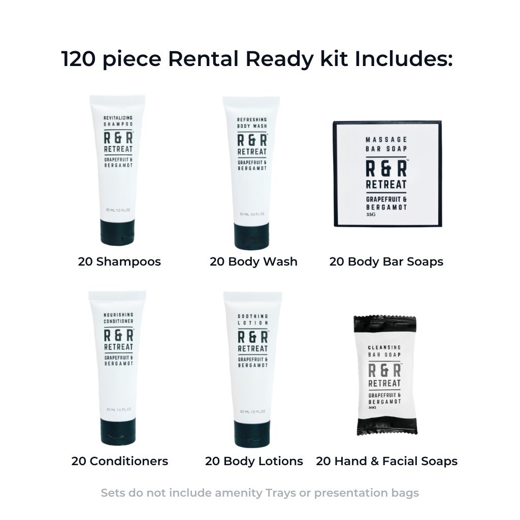 small hotel soap and shampoo toiletries kits by Retreat